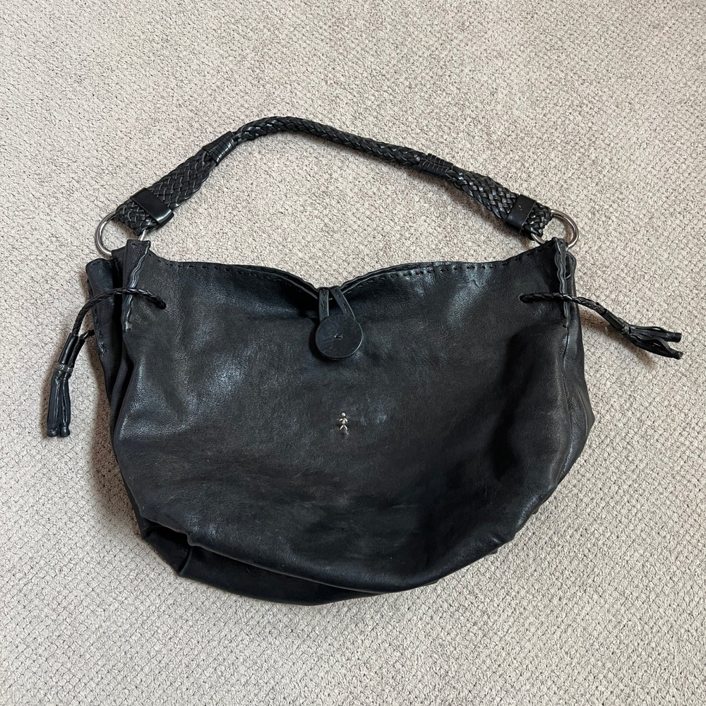 Vintage 2000s Henry Beguelin Black Leather Braided Strap Hobo Bag Made in Italy